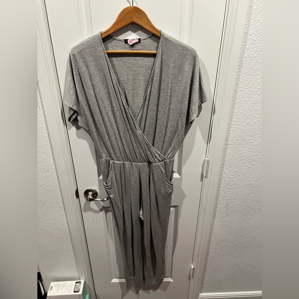 Gibson Look Gray Surplice Wrap Jogger Jumpsuit